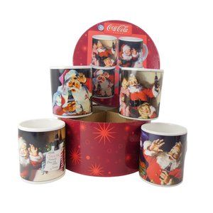 Vtg Coca Cola Christmas Santa Claus Set of 4 Stoneware Mugs Coffee Cups In box